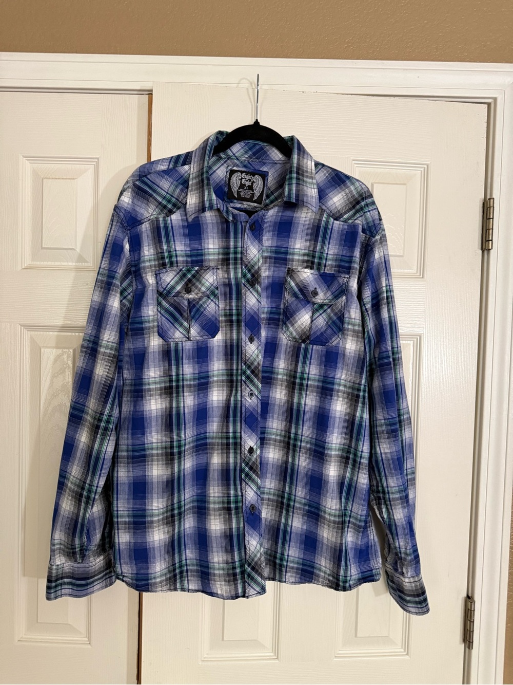 Eighty Eight Men’s Plaid Button Up Shirt XL Blue Green Long Sleeve